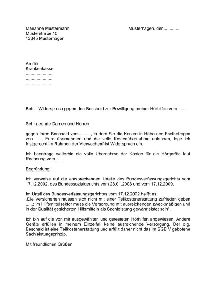Mustervorlage für einen Widerspruch bei der Krankenkasse